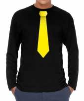 Zwart long sleeve t-shirt zwart met gele stropdas bedrukking heren kopen