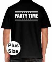 Zwart plus size party time polo t-shirt voor heren kopen