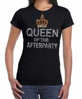 Zwart queen of the afterparty glitter steentjes t-shirt dames kopen