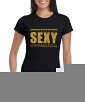 Zwart sexy shirt in gouden glitter letters dames kopen
