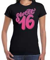 Zwart sweet 16 verjaardags kado t-shirt outfit voor dames kopen