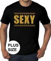Zwart t-shirt in grote maat heren met tekst sex in gouden letters kopen
